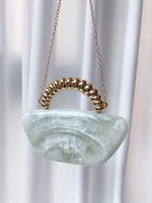 1pc Teal Marble Pattern Handbag, Electroplated Cloud Color, Suitable For Formal Occasions, Vintage Elegant Ladies Clutch Bag, Party Accessory - Cadet Blue - View 3