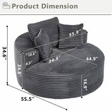 1PC 56"W Round Velvet Sofa Bed, 2-In-1 Memory Foam Couch With Spring & 3 Pillows, Medium Soft, No Assembly For Living Room & Small Spaces Dark Grey  - Màu xám đen - Xem 2