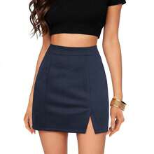 Womens Faux Suede Skirt With Slit High Waisted Mini Skirt Side Split A-Line Bodycon Short Skirt - Màu be - Xem 6