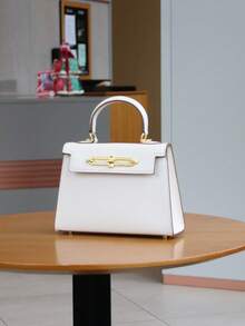 Túi xách nữ cao cấp năm 2025, túi nhỏ thanh lịch với họa tiết vân cọ, túi công sở đa năng, túi vuông mini sang trọng, túi đeo vai và đeo chéo dành cho nữ. - trắng - Xem 3