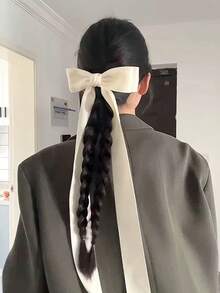 一套黑色法式甜美超长蝴蝶结发夹，象牙色大蝴蝶结，百搭优雅的丝带发饰，可爱配饰，爪夹，头部配饰，发卡 - 彩色 - 查看 2