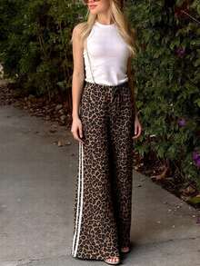 DOUCIU Leopard Print High Waist Loose Wide Leg Pant Casual Street Daily Outfit - Brown - View 6