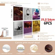 6pcs/Set Music Album Art Painting, Canvas Wall Art, Artwork Wall Painting Suitable For Home Decor, Room Decor, Bedroom Decor, Living Room Decoration, Bathroom Decor, Wall Decor, Optional Wall Art With Frame