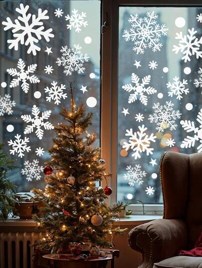 25/35/37 szt. świątecznych naklejek na okna w kształcie płatków śniegu, urocze zimowe naklejki do domu, pokoju, biura, szklanych okien, drzwi, ścian, dekoracji świątecznych na imprezę