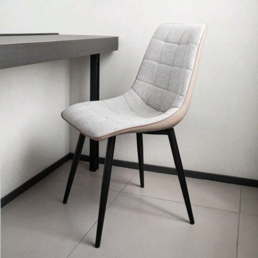 2 Sets Of Armchairs With Metal Frame, Linen Plastic Leather, Comfortable Dining Chair With Sturdy Structure, Lightweight And Modern Multifunctional Space - 灰色 - 查看 1