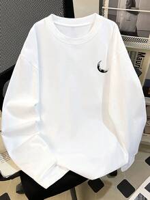 Women's Casual Loose Fit Moon Print Round Neck Long Sleeve Cotton T-Shirt, Fashion & Versatile, Spring/Autumn