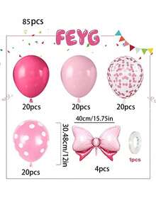43/85 globos con lazos rosas, globos de foil de 12 pulgadas con lunares rosas y lazos, y globos de confeti con cinta, para decoración de cumpleaños de niñas, baby shower, boda