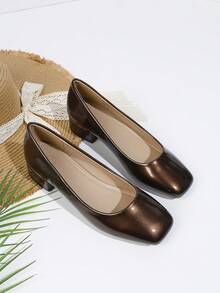 Nuevos zapatos de mujer con punta cuadrada y escote bajo, zapatos con tacón grueso de talla grande, suela blanda y cómoda antideslizante, para todas las estaciones - Marrón - Ver 5