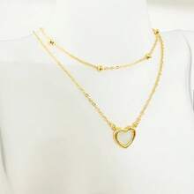Women's Double Necklace In 925 Silver And 18k Gold Plated With Balls And Openwork Heart - Vàng - Xem 3