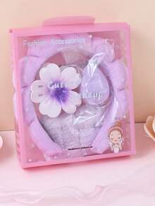 5 Pcs Girls Terry Cloth Headband Wash Combo Pack, Sponge Spa Headbands For Washing Face Or Facial With Wristbands And Large Flower Hair Clip Gift Set, Puffy Makeup Washing, Mask, Skin Treatment Hair Stuff Hair Accessories Set With Delicate Box For Party Gifts And Daily Use - 彩色 - 查看 9