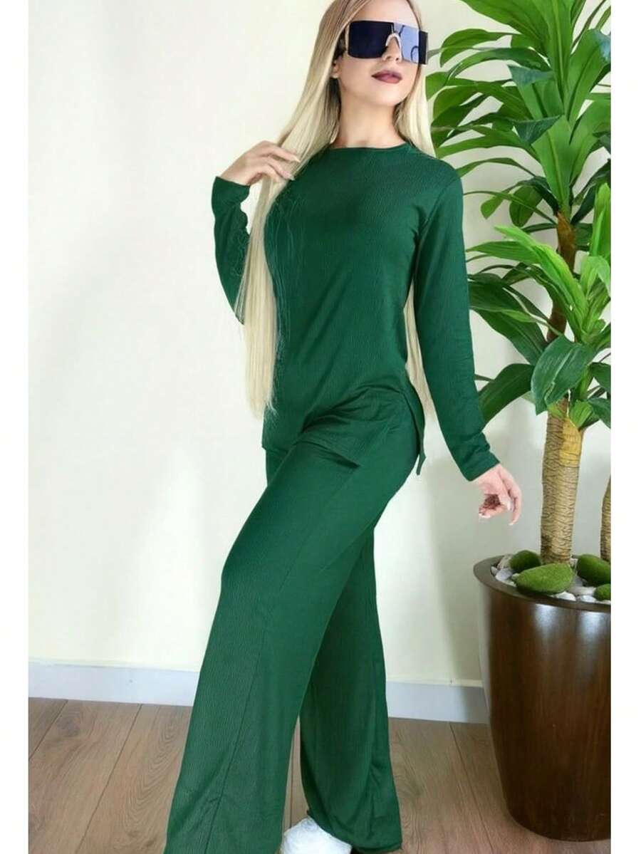 ¡Conjunto que lo tiene TODO!  Dos piezas: blusa de manga larga + pantalón - Verde - Ver 1