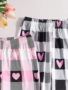 3pcs/Pack Girls Casual Plaid Pants, Heart Pattern, Loose Wide Leg Trousers, Soft & Comfortable, Suitable For Spring & Autumn, Children - Multicolor - View 6