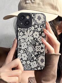 1 carcasă de telefon personalizată la modă, cu imprimeu floral tricotat artificial, grafică estetică, cu pupilă neagră, acoperire completă, anti-cădere, compatibilă cu 13, 11, 14 Pro Max, 13 Pro, 15/15 Plus/15 Pro/15 Pro Max/12/12 Pro/12 Pro Max/14/14 Pro/13 Pro Max și alte modele - Multicolor - Vizualizare 3
