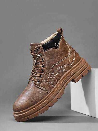 Botas para hombre para exteriores, nuevas botas de trabajo de moda casual, botas versátiles de suela gruesa con estilo clásico retro