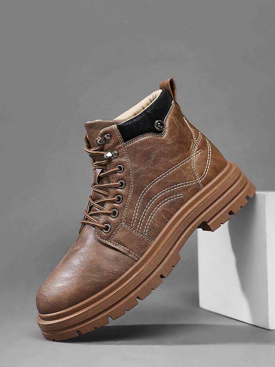 Botas para hombre para exteriores, nuevas botas de trabajo de moda casual, botas versátiles de suela gruesa con estilo clásico retro