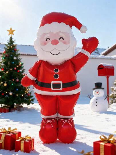 1 个 145 厘米圣诞老人铝箔气球 - 红色和白色，无需电源节日装饰，圣诞派对装饰气球适用于圣诞节、新年、除夕、2026 年房间装饰、室内/室外派对装饰、节日气氛增强剂