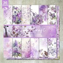 36 Sheets 6inch Purple Floral & Bird Background Scrapbooking Paper, Suitable For Bullet Journals, Collages, Cards, Scrapbooks And Crafts