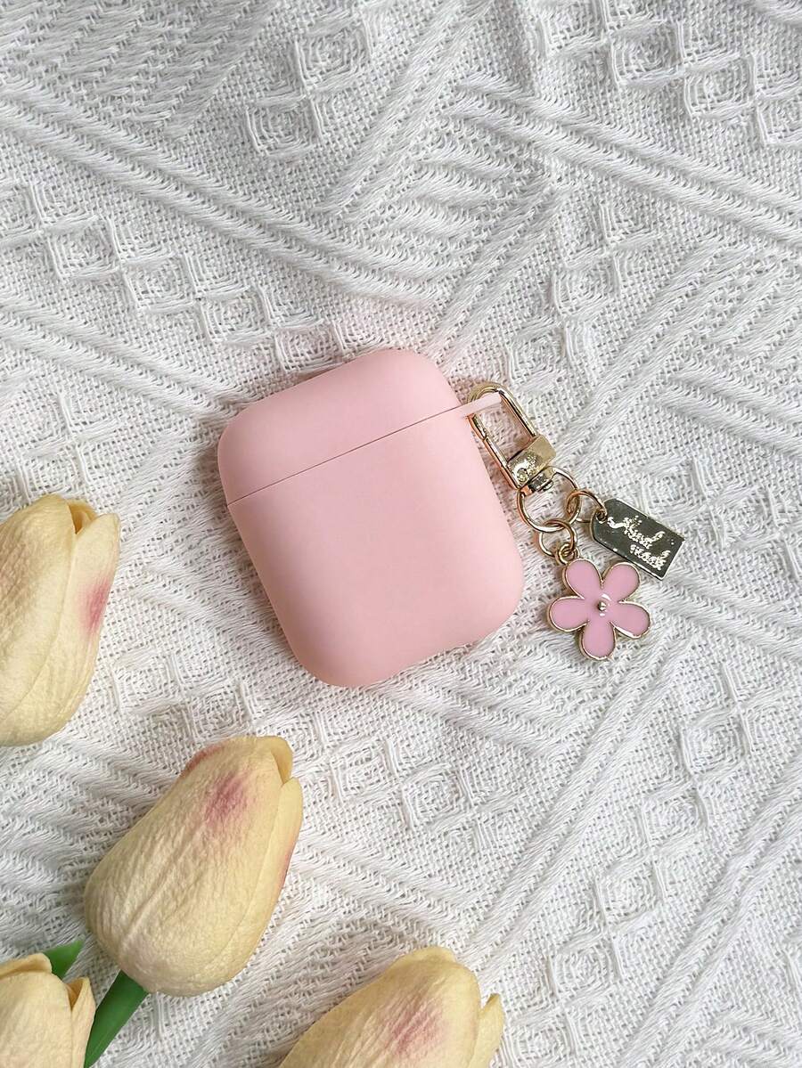 Pink Simple Flower Tpu Shockproof Case Cover For Earphones, Compatible With Apple Compatible With Airpods1/2 AirPods Pro - Pink - View 1