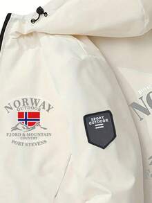 Men Flag Pattern Long Sleeve Zip Front Casual Hooded Jacket, Fall