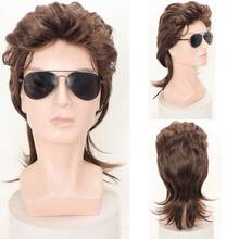 男士鲻鱼头假发，黑色卷发70、80年代复古朋克摇滚迪斯科合成全头假发 - 彩色 - 查看 12