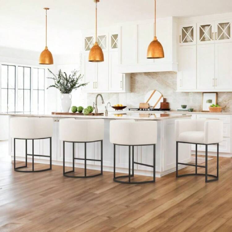 27" H Counter Height Bar Stools Set Of 4, Modern Barrel Counter Stools With Backrest And Arms, Black Metal Frames, Linen Fabric Upholstered Accent Barstools For Kitchen Island, Beige,24312889 - Beige - View 1