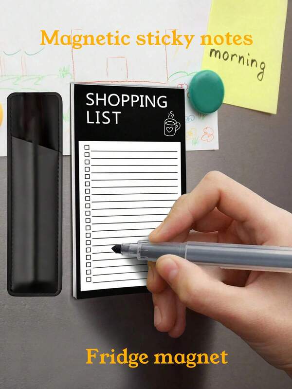 Magnetic Shopping List Notepad Fridge Magnet Memo Board, With Magnetic Pen Holder, Detachable Magnetic Notes, Minimalist Creative Line Magnetic Notepad For Shopping List And To-Do List (Pen Not Included)
