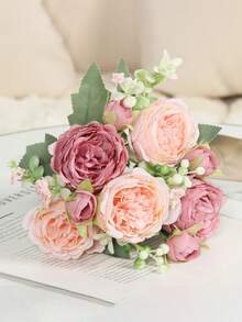 1Bunch 5-Head Peonies Artificial Flowers, Fake Flowers Pink Peonies Faux Flowers Vintage Artificial Silk Flower Peonies Bouquets Floral Arrangements Home Wedding Party Coffee Table Decor Home Decor Item, Romantic, Wall Decor, Holiday Decoration