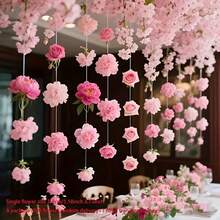 35pcs Pink Floating Flowers, Boho Style Artificial Flowers, Includes 24 Fake Flowers, 10 Adhesive Hooks, 393.7 Inches Fishing Line, DIY Hanging Decor, Bright Hanging Floral Decorations, Random Color Floating Petals, Waterfall Scene, Suitable For Spring And Christmas Decoration