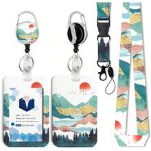 Bonito soporte para tarjetas de bho para maestros con carrete retrctil y cordn separable, clips retrctiles para insignia, llavero divertido, soporte de identificacin con cordn separable para - Montaña - Ver 2