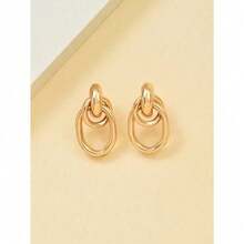 1pair Fashionable Gold Tone Metal Multi-Turn Knotted Design Stud Earrings Women, Double Hoop Studs, Statement Dangling Earrings, Unique Earrings. (Color Of Product May Vary Slightly Under Different Displays/Lighting Conditions) - Vàng - Xem 5