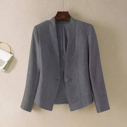 女式单扣休闲西装外套，女士长袖宽松办公室通勤夹克，优雅宽松纯色翻领西装外套，百搭女士工作服