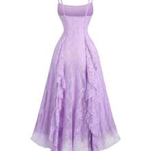 [Elegant Lace Dress] Sleeveless Elegant Blue Lace Midi Dress | Ruffle Hem, Cinched Waist, Flowing Skirt For Women - Perfect For Summer Events, Formal Attire - 粉紅色 - 查看 2