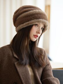 1pc Women Plush Beanie Hat, Fashionable Warm Headband, Korean Style Versatile Cute Earmuffs, Suitable For Autumn/Winter Outings And Daily Wear