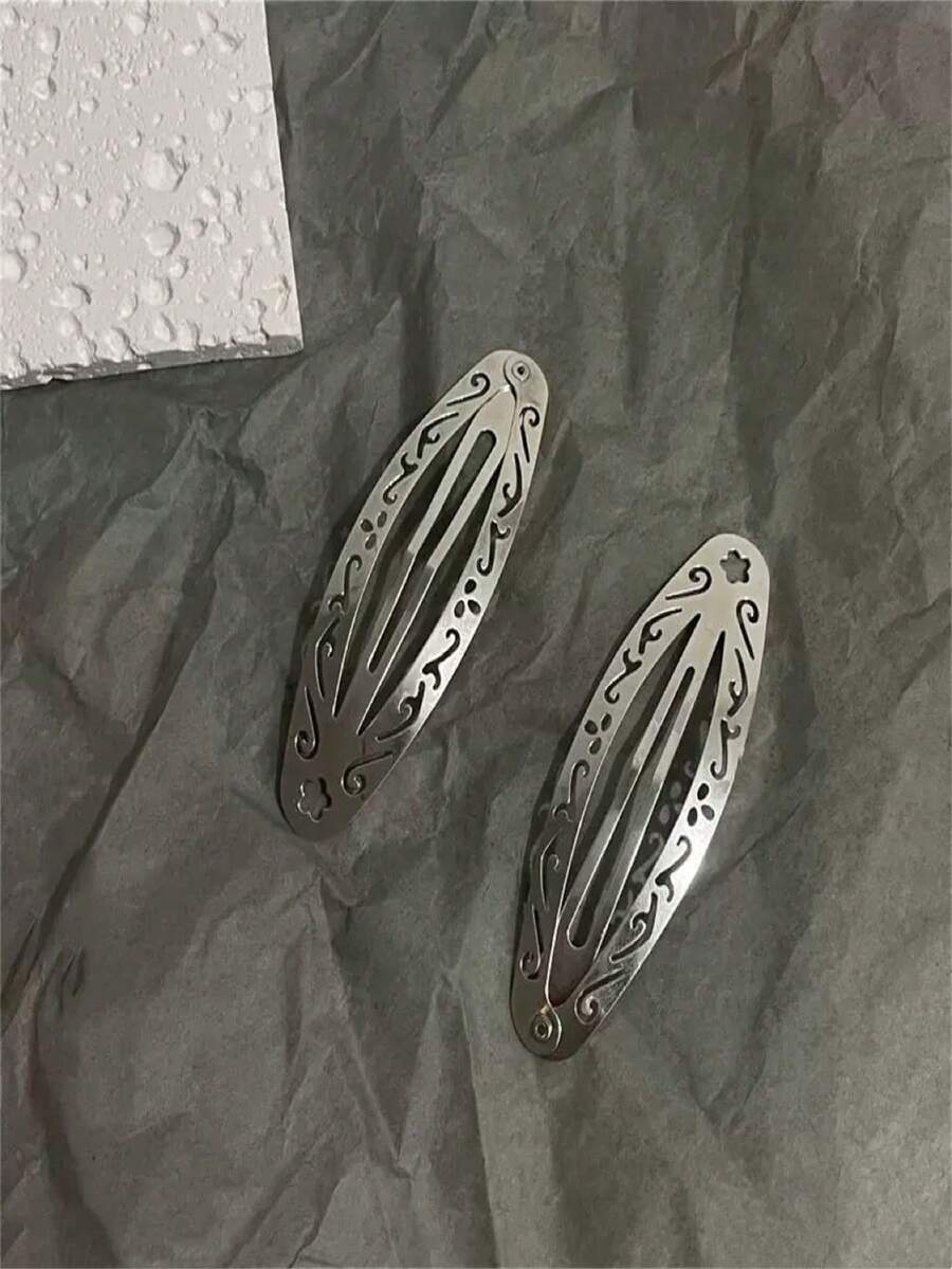 Y2K Roman Court Style Niche Design, Floral BB Clip, Silver Retro Exotic Style, Oval Bangs Clip, Broken Hair Clip, Side Clips Hair Accessories For Women Claw Clips Hair Claws Hair Barrettes - Bạc - Xem 1