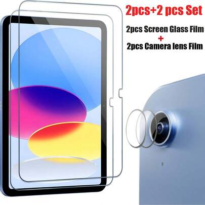 Yezodawee 四合一套装，包含 2 张屏幕保护膜和 2 张摄像头保护膜，兼容 iPad 第十代 10.9 英寸（2022 年款），[兼容面容 ID 和 Apple Pencil]，防窥，超硬钢化玻璃膜，防刮花，无气泡，高清，防指纹，平板电脑屏幕保护膜，兼容 Apple iPad Mini/Air/Pro