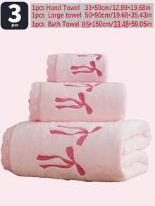 3/2/1件装珊瑚绒吸水刺绣蝴蝶结蕾丝超柔软纤维浴巾或手巾，时尚网红风格，居家、浴室、酒店、健身房、旅行、礼品、沙龙、运动、户外、海滩、学校、返校季、旅行配件、家居必备、毛巾、护肤 - 淺粉色 - 查看 7