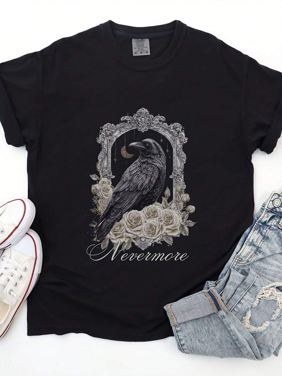 Victorian Gothic Raven Shirt Vintage Halloween Fall Tee Witchy Romantic Dark Academia T-Shirt Spooky Season Nevermore T Shirt - 款式19 - 查看 1