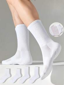 10 Pairs Men's Plain White Socks, American Style Thin Terry Cushion Breathable Moisture-Wicking Everyday Wear & Running Socks, Unisex