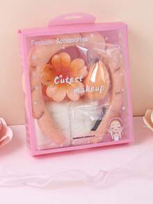 5 Pcs Girls Terry Cloth Headband Wash Combo Pack, Sponge Spa Headbands For Washing Face Or Facial With Wristbands And Large Flower Hair Clip Gift Set, Puffy Makeup Washing, Mask, Skin Treatment Hair Stuff Hair Accessories Set With Delicate Box For Party Gifts And Daily Use - 彩色 - 查看 8