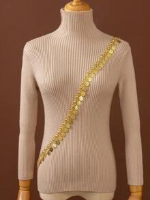 1pc Gold-Plated Body Chain, Arabic Style Luxury Bridal Jewelry, Wedding Dress Shoulder Strap Accessory