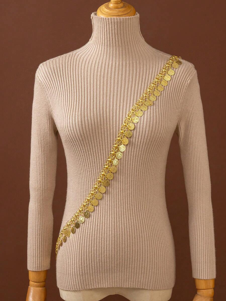 1pc Gold-Plated Body Chain, Arabic Style Luxury Bridal Jewelry, Wedding Dress Shoulder Strap Accessory