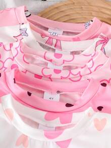 5pcs/Set Girls' Casual "Heart", "Flower", "Bow" Print Long Sleeve T-Shirts, Autumn - Multicolor - View 4