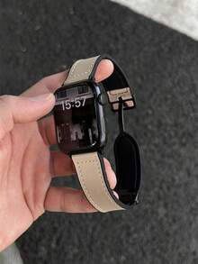 1件中性真皮與矽膠磁吸錶帶，適用於 ，適配 42mm、38mm、40mm、41mm、44mm、45mm、46mm、49mm 尺寸，時尚智慧手錶替換錶帶，適用於 Series Ultra2/1、SE2、SE 11、10、9、8、7、6、5、4、3、2、1 及其他機型，可作為學生返校禮物 - 杏色 - 查看 9