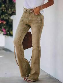 ARWY 褪色美式修身时尚百搭喇叭牛仔裤，适合女性，优雅波西米亚风，日常、夜间外出、度假皆宜，也适合万圣节、复活节等场合，四季皆可休闲穿着。 - 棕色 - 查看 2