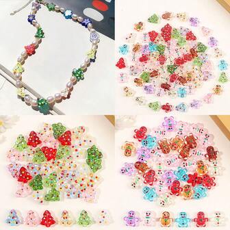 Multicolor Christmas Tree Gingerbread Shaped Glass Beads With Colorful Dot Beads & Bead Assortments, Christmas Interval Beads, Suitable For DIY Bracelets, Necklaces, Earrings, Anklets, Friendship Chains, Backpack Chains, Box Packaging Chains, Holiday Themed Hanging Decorations And Gift Decorations, Christmas Thanksgiving Halloween Valentine's Day Mother's Day Decoration Accessories