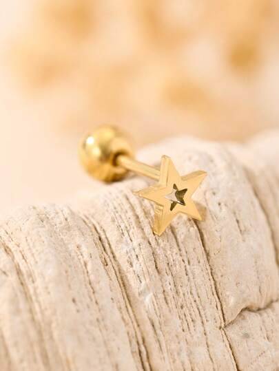 1 قطعة أذن كاف من الفولاذ المقاوم للصدأ بسماكة 0.8 مم بتصميم نجمة خماسية الأضلاع فارغة، أنيق وعصري على طراز INS