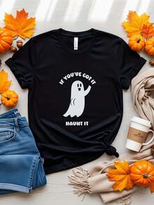 Vintage Ghost Humor Tee, Halloween Shirt, Uni Casual T-Shirt, Fun Graphic Tee, If You've Got It, Haunt It - Style 21 - View 1