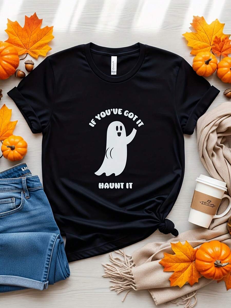 Vintage Ghost Humor Tee, Halloween Shirt, Uni Casual T-Shirt, Fun Graphic Tee, If You've Got It, Haunt It - Style 21 - View 1
