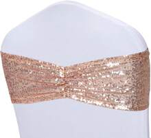 Gold Sequin Chair Sashes With Bow For Folding Chairs, Party Wedding Reception Decorations, 20 PCS - Rose Gold - View 9