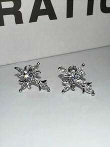 1 Pair Sparkling Cross Stud Earrings For Women, Retro Sweet & Chic Design, Suitable For Daily Commute/Dates
